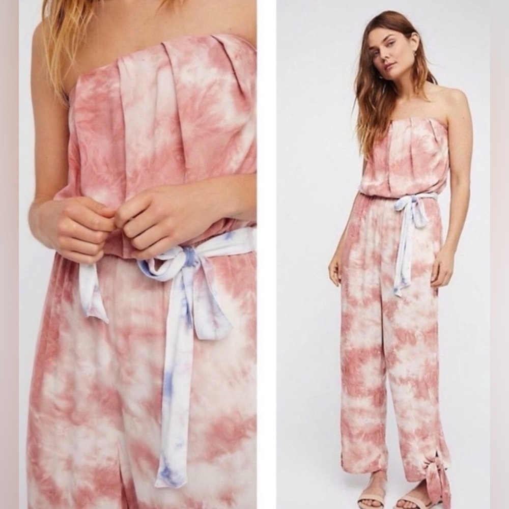 Free People Women’s Just Float Tie Dye Bandeau Jumpsuit in Peach Size XS